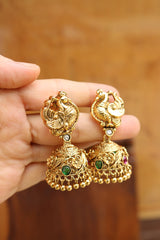 Matte Peacock Flower Leaf Jhumkas