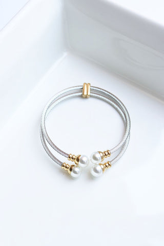 Double Pearl Two Tone Bracelet