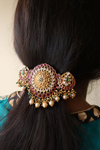 Circle Kundan Ruby Buckle Hairclip