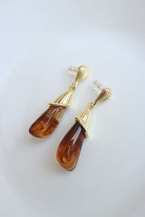 Gold Brown Drop Earrings