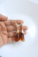 Gold Brown Drop Earrings