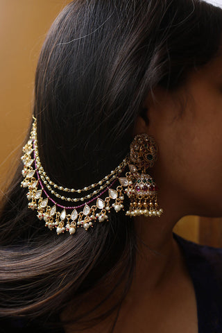 Kundan Ruby Tilak Ear chain