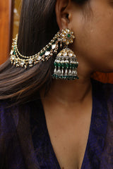 Kundan Green Tri Ear Chain