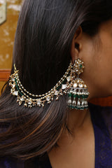 Kundan Green Tri Ear Chain