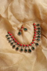 Coral Emerald Necklace Set