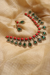 Coral Emerald Necklace Set