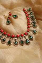 Coral Emerald Necklace Set