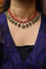 Coral Emerald Necklace Set