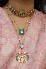 Bird Jadau Layer Necklace with Earrings