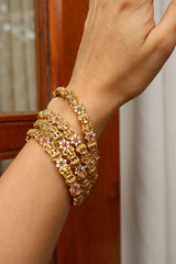 Set of 4 Lakshmi Flower Stone Bangles