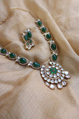 Green Chaand Tilak Polki Pendant Set