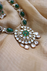 Green Chaand Tilak Polki Pendant Set