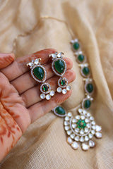 Green Chaand Tilak Polki Pendant Set