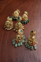 Coral Emerald Stone Jhumkas