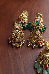 Coral Emerald Stone Jhumkas