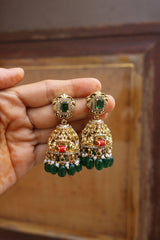 Coral Emerald Stone Jhumkas