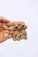 Coral Emerald Stone Jhumkas