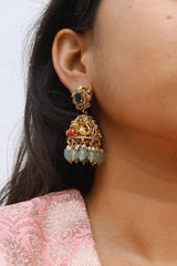 Coral Emerald Stone Jhumkas