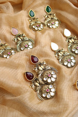 Dull Gold Kundan Peaock Earrings