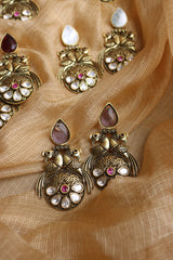 Dull Gold Kundan Peaock Earrings