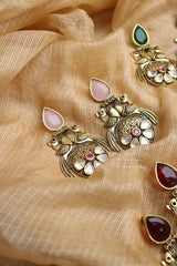 Dull Gold Kundan Peaock Earrings