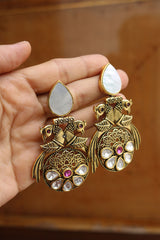 Dull Gold Kundan Peaock Earrings