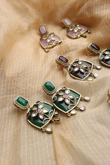 Dull Gold Kundan Flower Drop Earrings