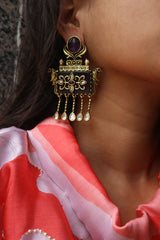 Dull Gold Rectangle Chime Earrings