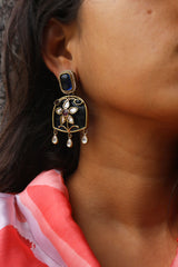 Dull Gold Kundan Flower Drop Earrings