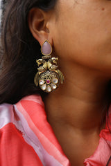 Dull Gold Kundan Peaock Earrings