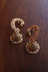 Ruby Green Sleek Peacock Ear Cuff Jhumkas