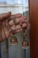 Ruby Green Sleek Peacock Ear Cuff Jhumkas