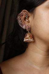 Ruby Green Sleek Peacock Ear Cuff Jhumkas