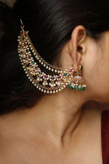 Ruby Green Pearl Mela Ear Chain