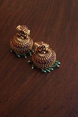 Peacock Ruby Flower Dot Jhumkas