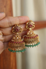 Peacock Ruby Flower Dot Jhumkas