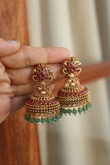 Peacock Ruby Flower Dot Jhumkas