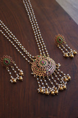 Tilak Peacock Pearl Line Pendant Set