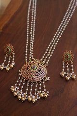 Tilak Peacock Pearl Line Pendant Set