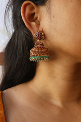 Peacock Ruby Flower Dot Jhumkas