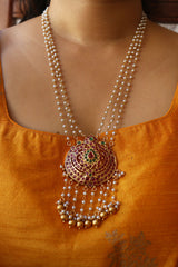 Tilak Peacock Pearl Line Pendant Set