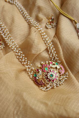 Jadau Kundan Bird Flower Pearls Maala Set