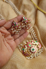 Jadau Kundan Bird Flower Pearls Maala Set