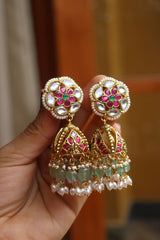 Jadau Lakshmi Triangle Flower Jhumkas