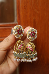 Jadau Lakshmi Triangle Flower Jhumkas