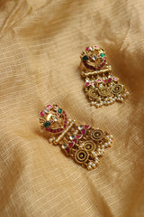 Peacock Kundan Antique Chandelier Earrings