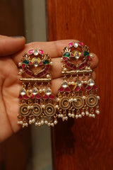 Peacock Kundan Antique Chandelier Earrings