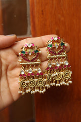 Peacock Kundan Antique Chandelier Earrings