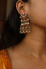 Peacock Kundan Antique Chandelier Earrings