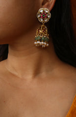 Jadau Lakshmi Triangle Flower Jhumkas